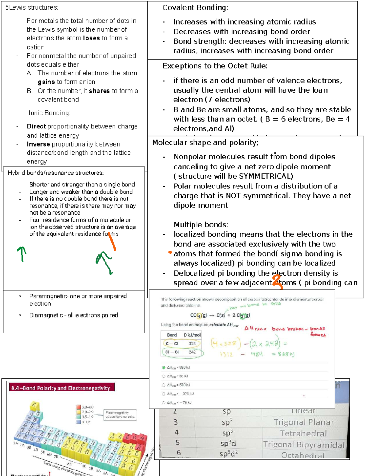 Chem 101: Exam 5 Cheat Sheet on Bonding and Molecular Structures - Studocu