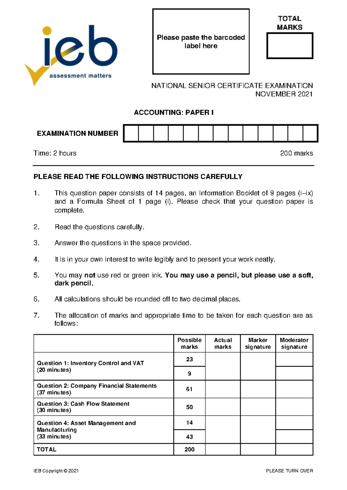 Accounting P1 2021 - Practice Exam Question Paper Overview - Studocu