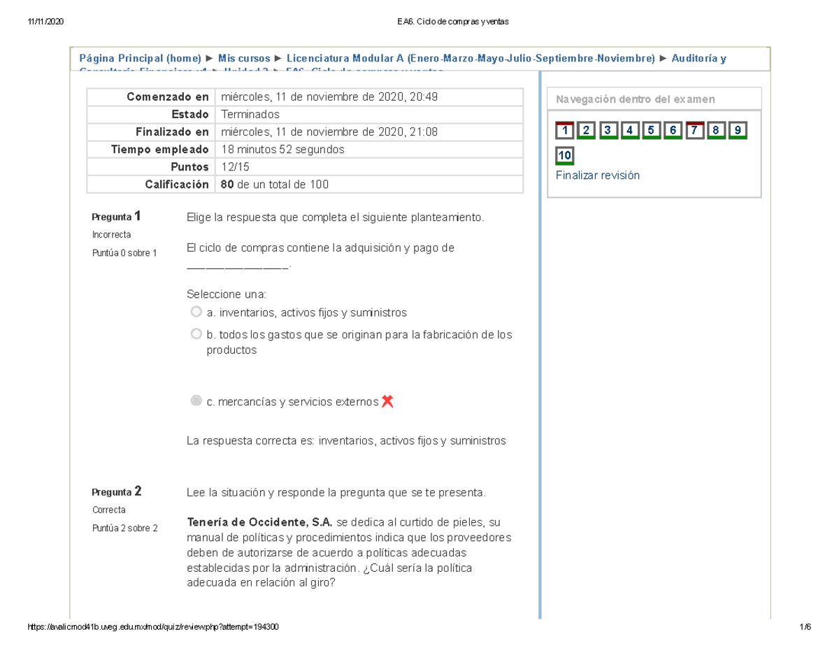 Ciclo de Compras y Ventas - Auditoría y Consultoría Financiera EA6 ...
