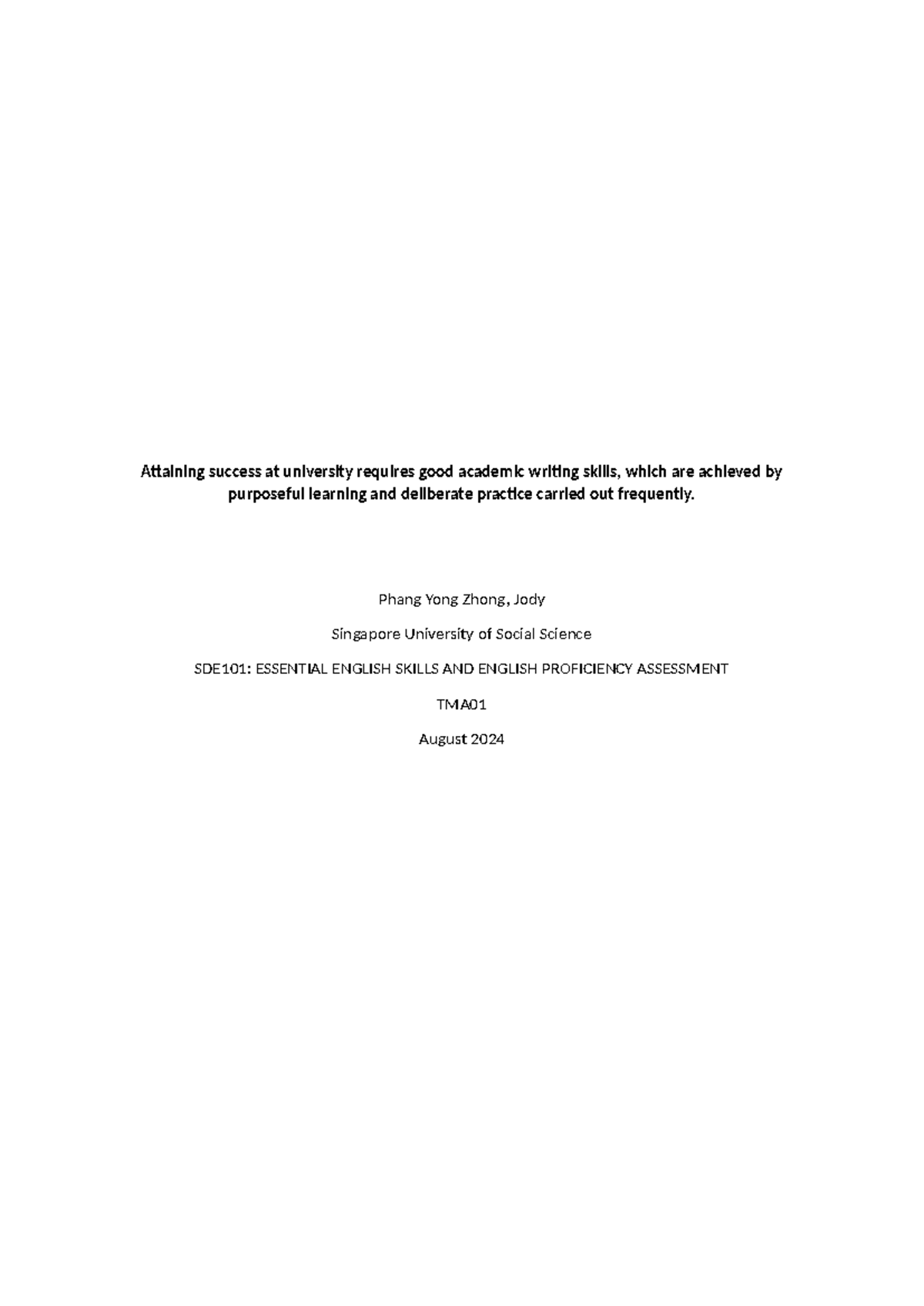 SDE101 TMA01 Essay on Academic Writing Skills for Success - Studocu