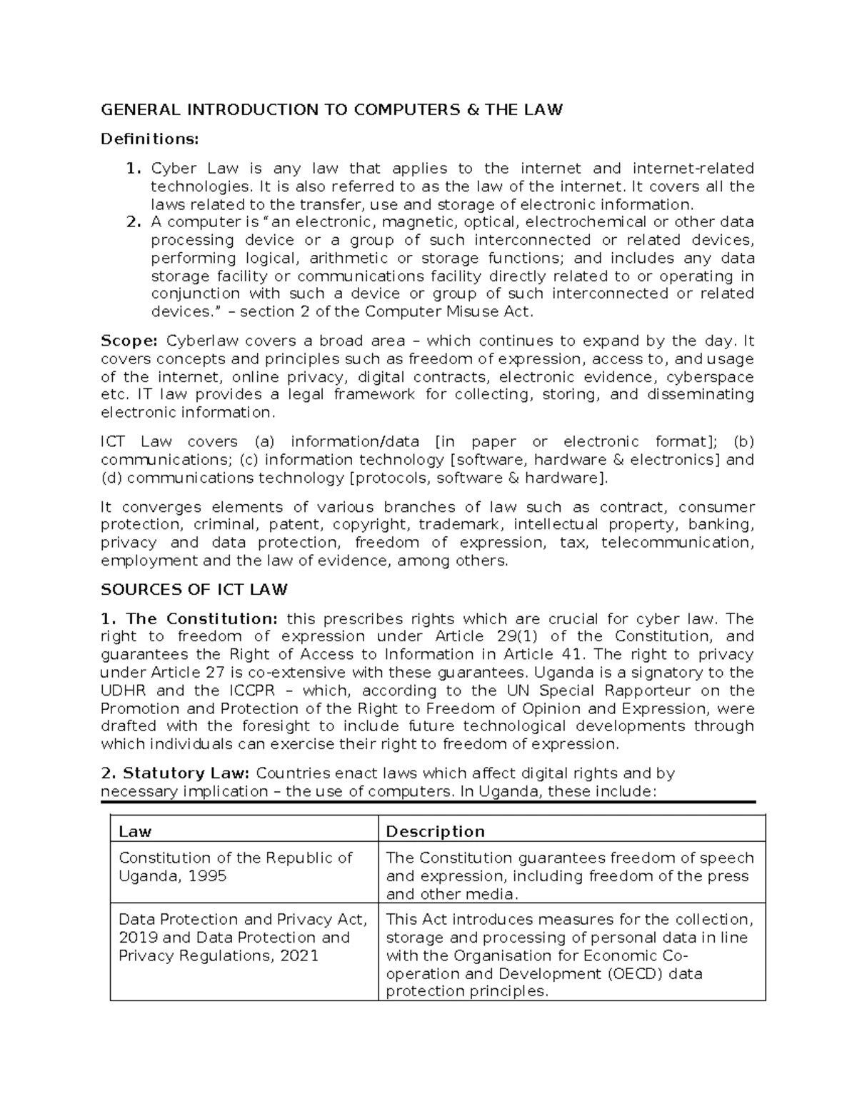 Computers & the Law Class Notes