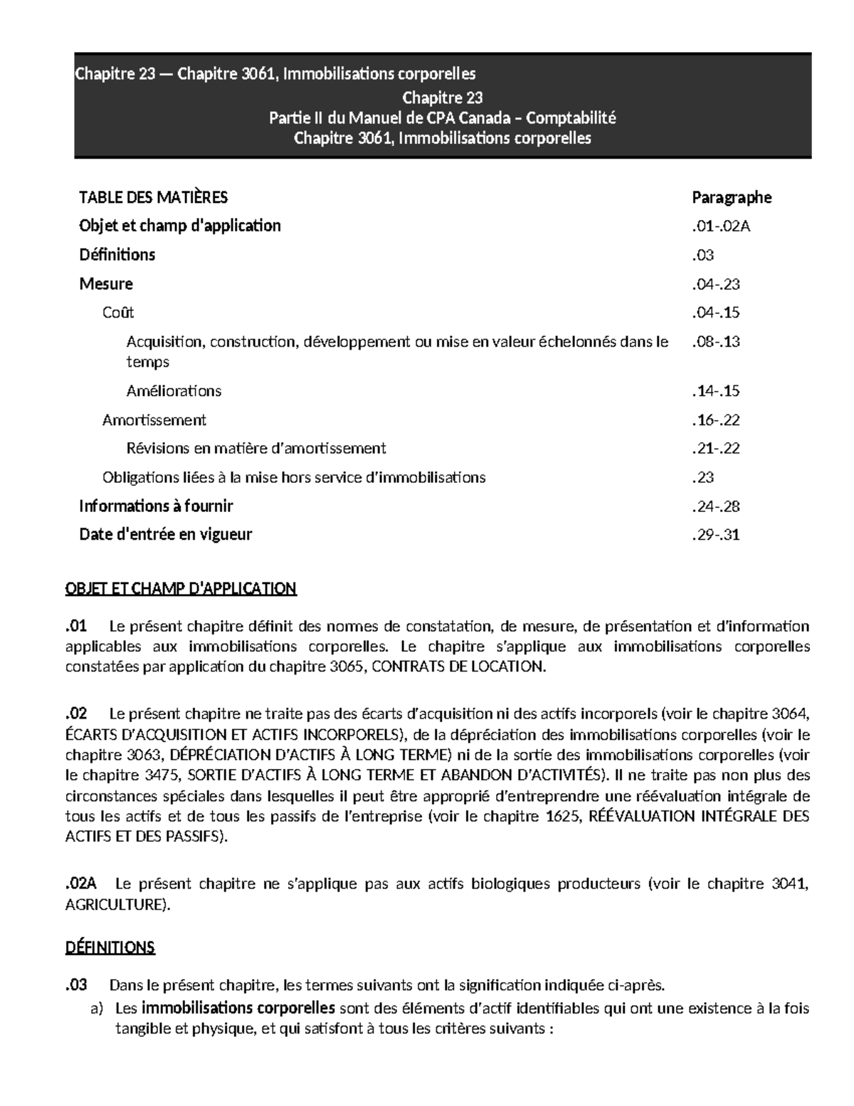 Chapitre 3061 : Les Immobilisations Corporelles - Manuel CPA Canada ...