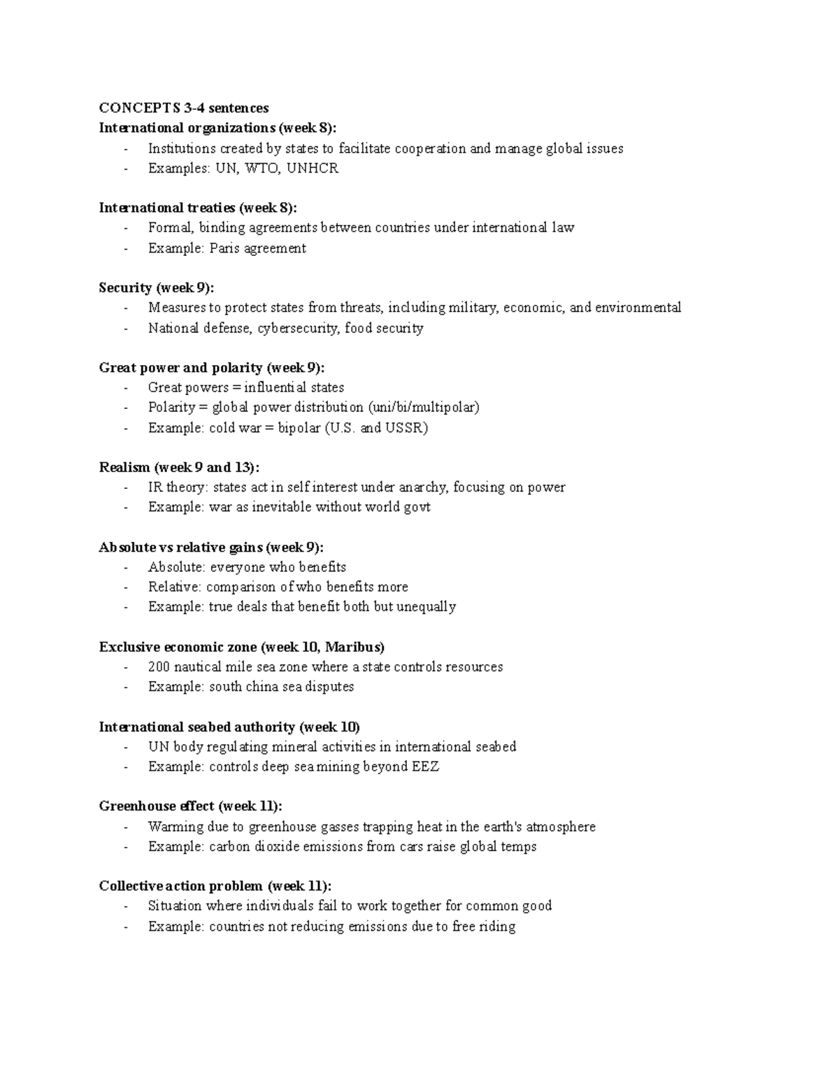 PO102 Final Exam Review: Key Concepts in International Relations - Studocu