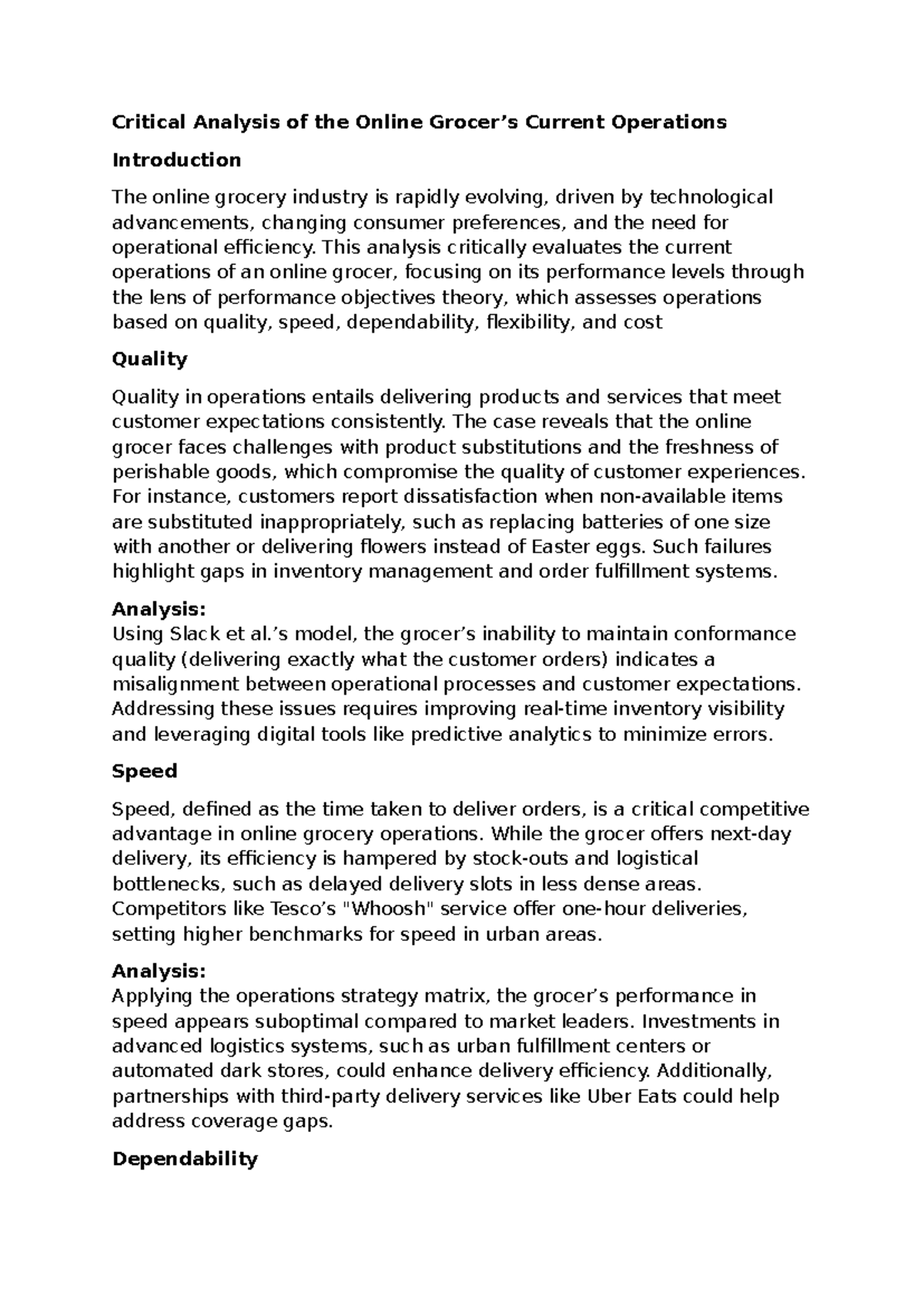 Critical Analysis of Ocado’s Operational Objectives: A Performance ...
