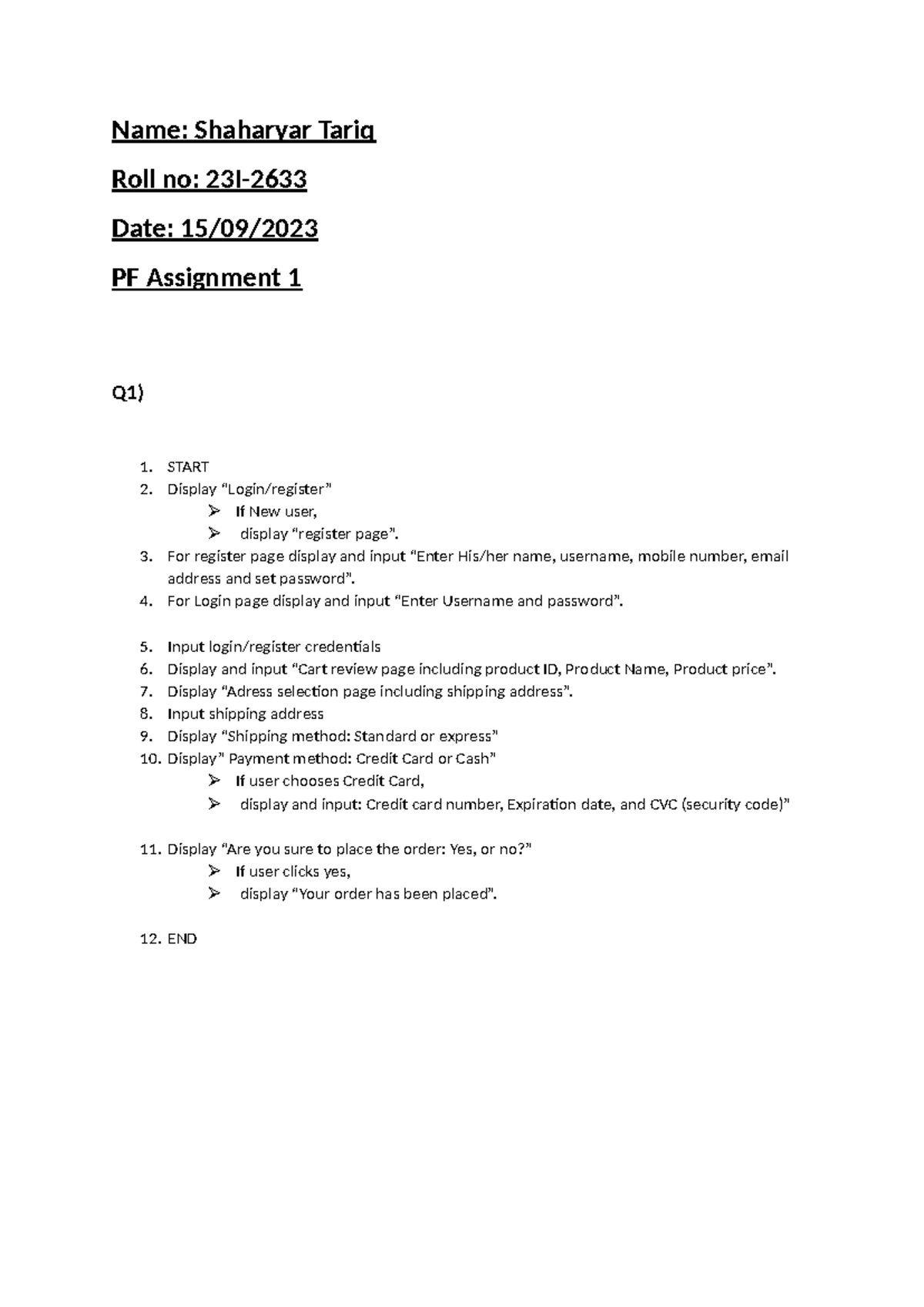 PF Assignment 1 - Programming Logic and Flowchart Solutions - Studocu