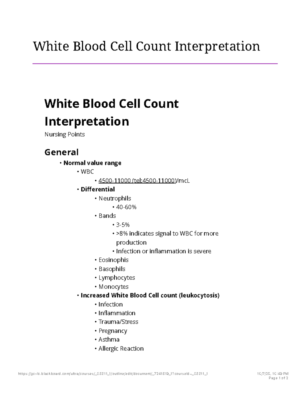 White Blood Cell Count Interpretation and Nursing Considerations ...
