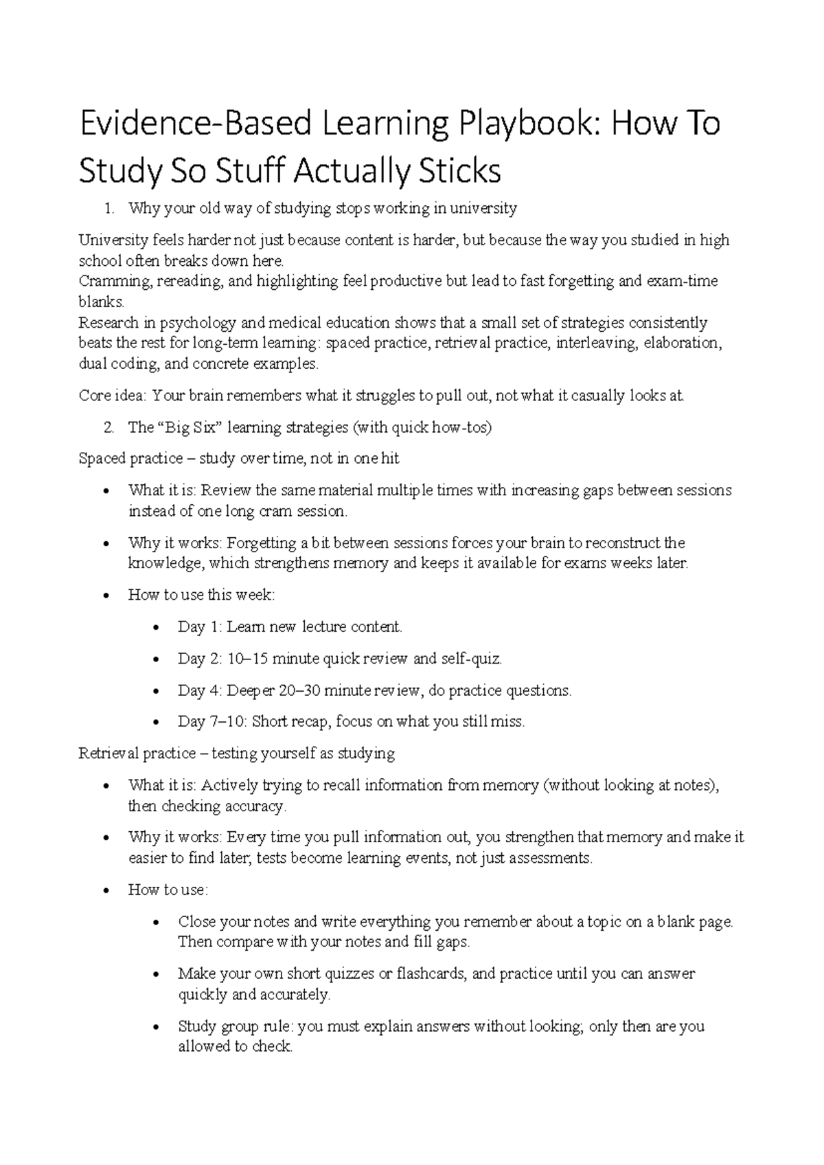 Evidence-Based Learning Playbook: Effective Study Strategies for ...
