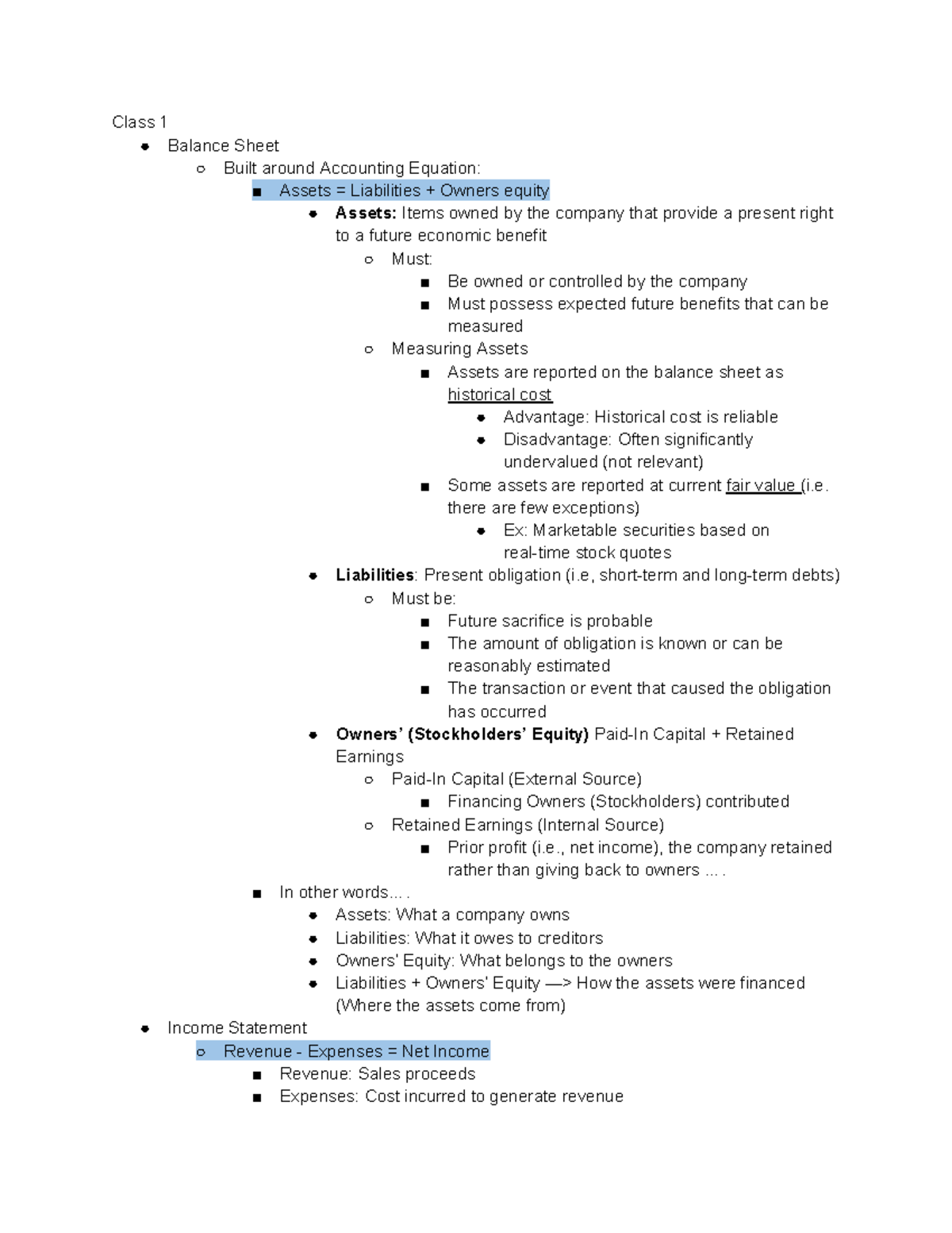 Accounting 280 Exam 1 Study Notes: Financial Statements & Principles ...