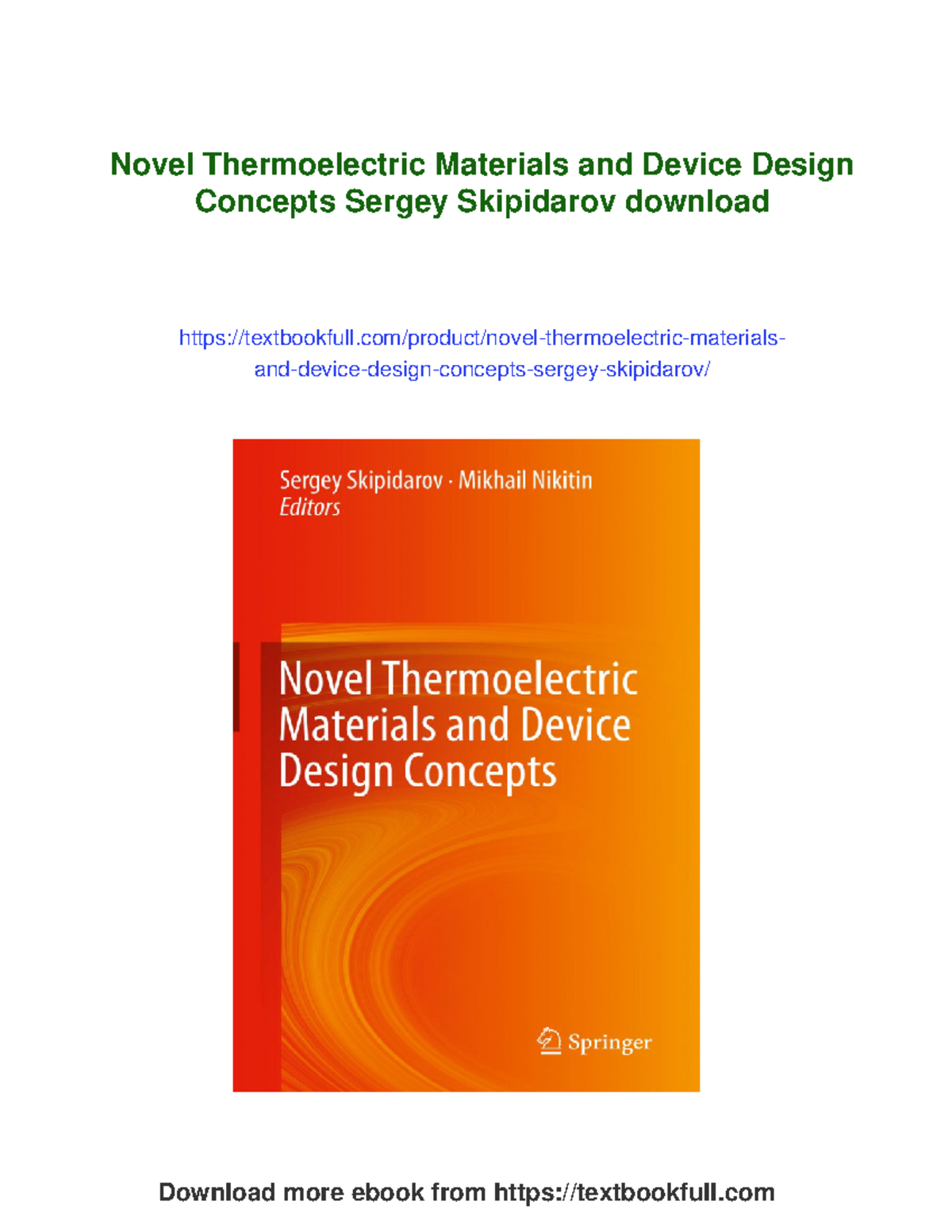 Novel Thermoelectric Materials & Device Design Concepts (Course Code ...
