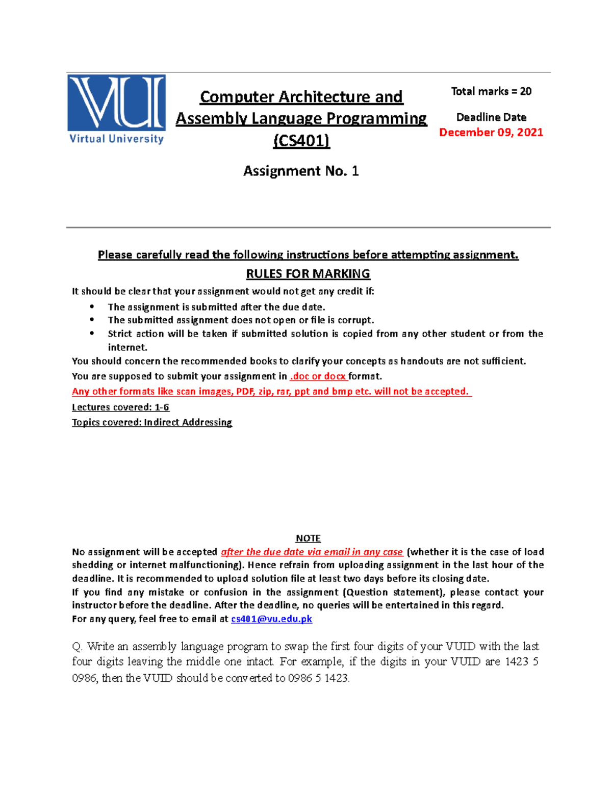 CS401 Final Assignment: Assembly Language Program Guidelines - Studocu