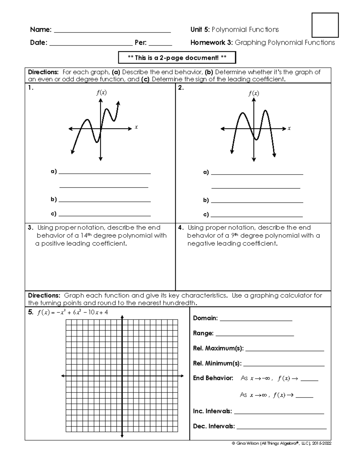Unit 5: HW 3 - Graphing Polynomial Functions Analysis - Studocu