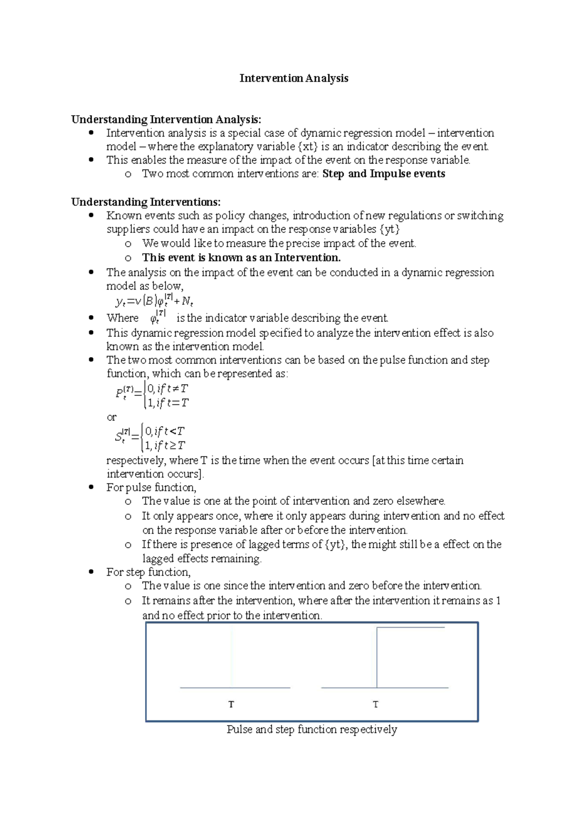 Intervention Analysis: Step and Pulse Functions in Dynamic Models - Studocu