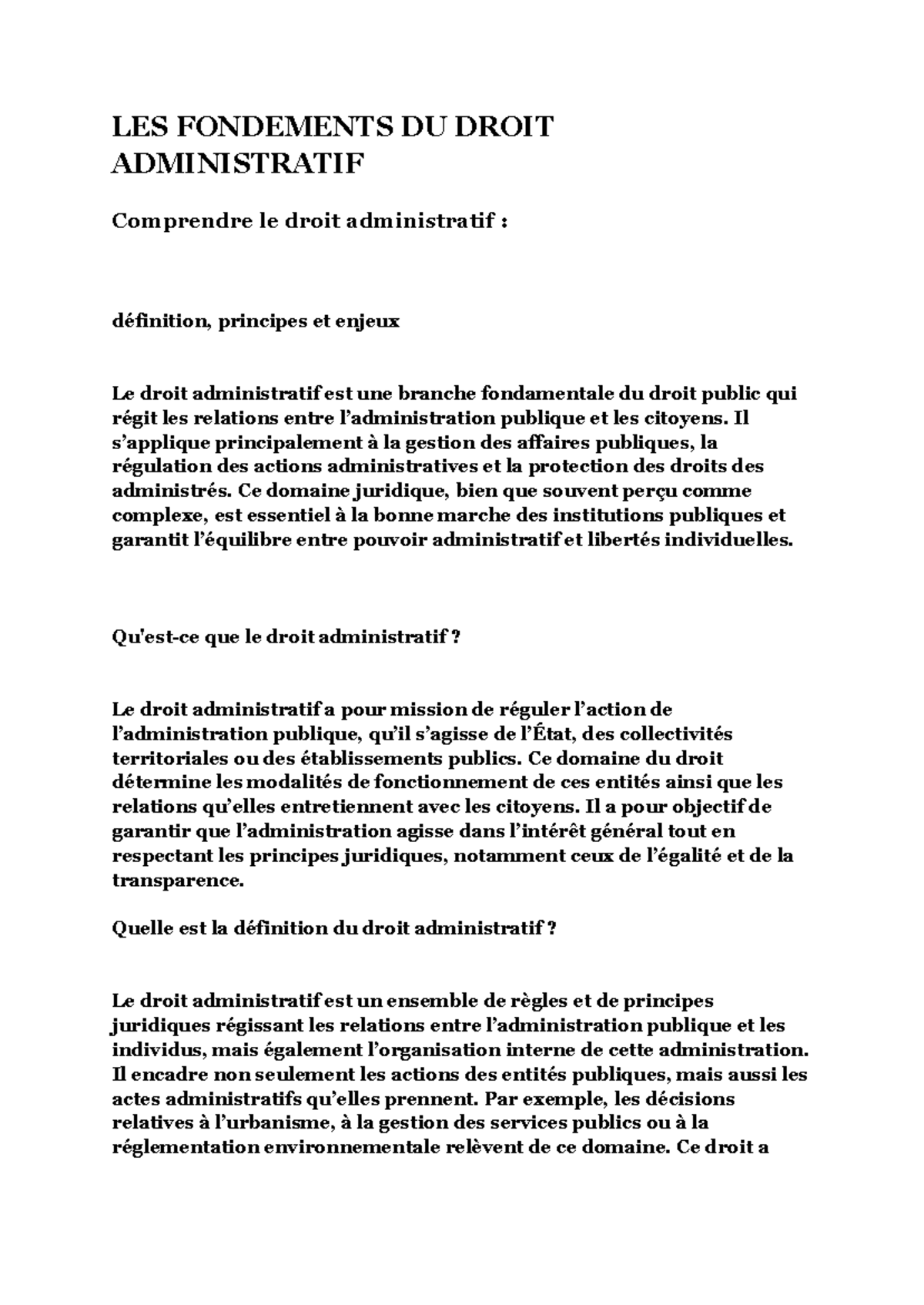 LES FONDAMENTAUX DU DROIT ADMINISTRATIF (DROIT 101) - Studocu