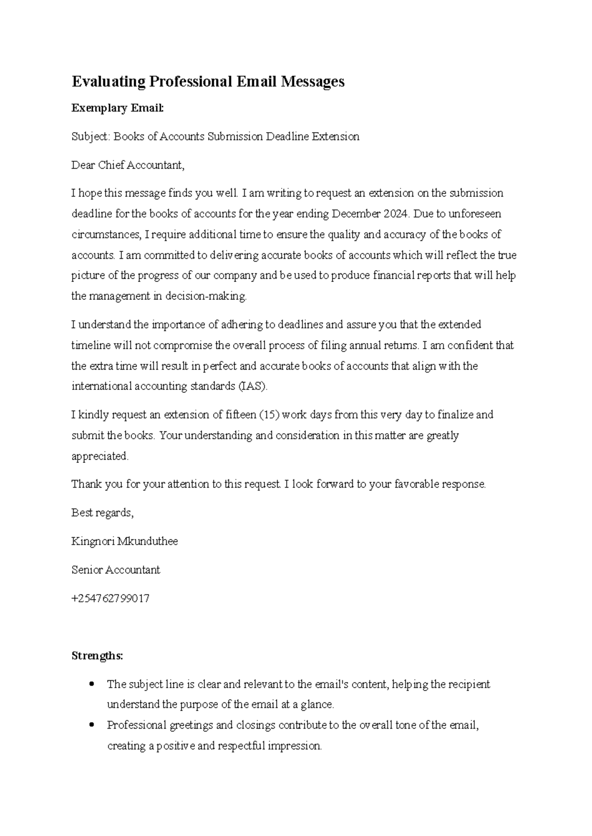 Evaluating professional email messages: exemplary email analysis - Studocu