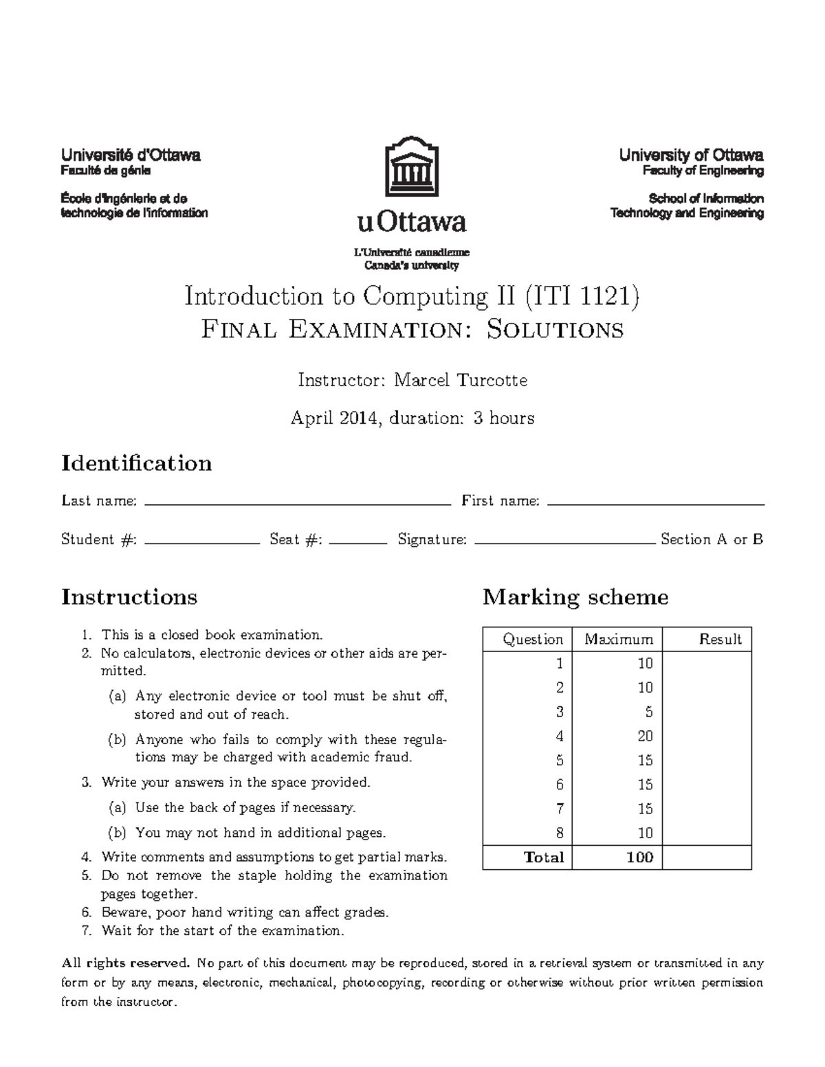 Final Exam ITI 1121: Introduction to Computing II MCQ Questions 2024 ...