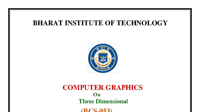 CG Notes Unit-3: 3D Geometric Primitives & Transformations (B. TECH 5th ...
