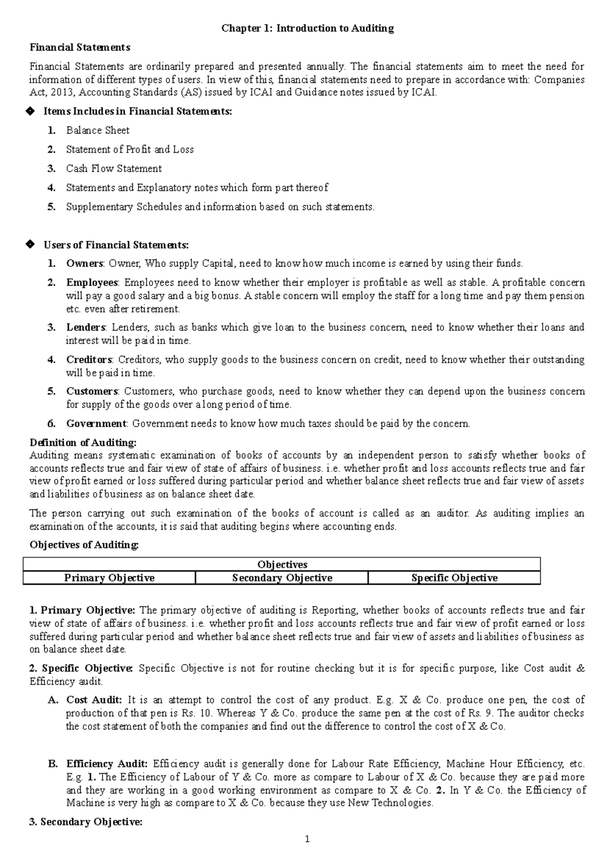 Chapter 1: Intro to Auditing - Overview of Financial Statements and ...