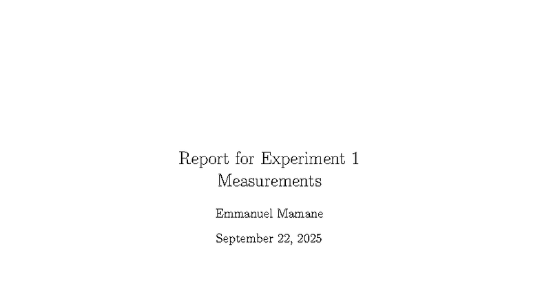 Lab Report 1: Measurements and Data Analysis in Experiment 1 - Studocu