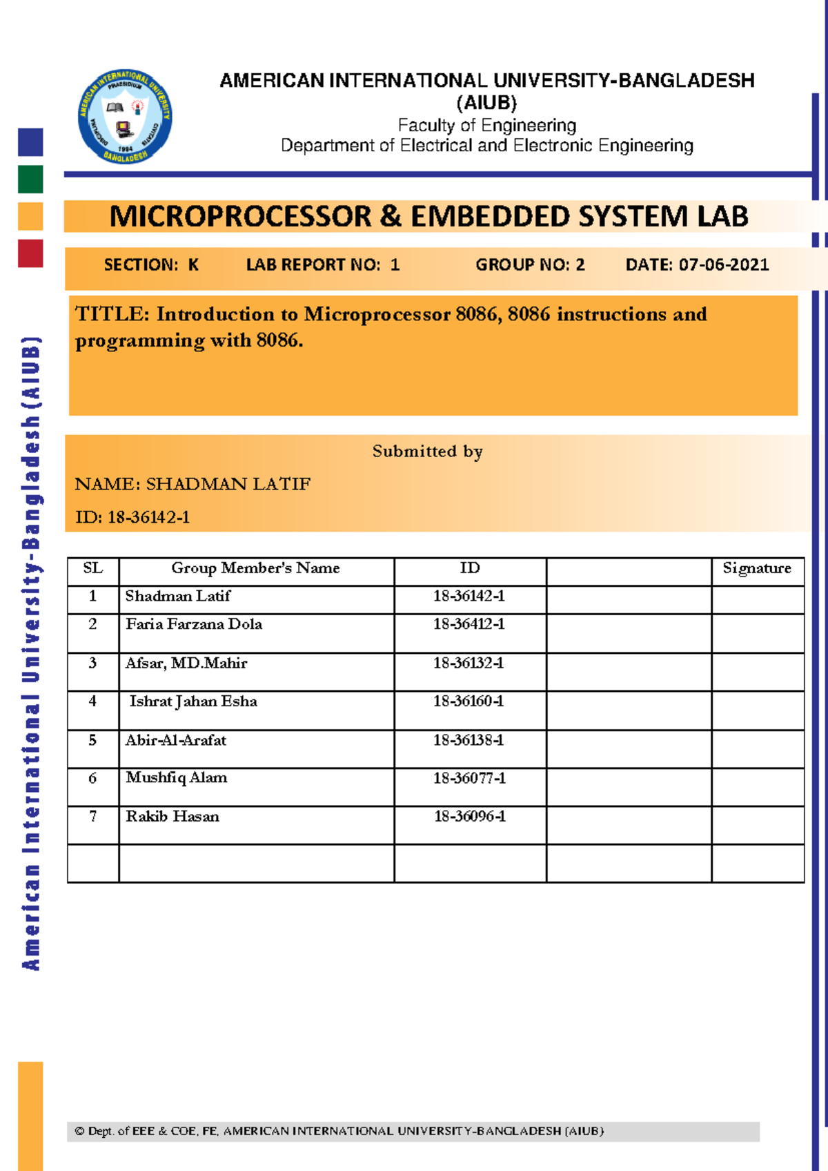 Lab Report on 8086 Microprocessor: Instructions & Assembly Programming ...