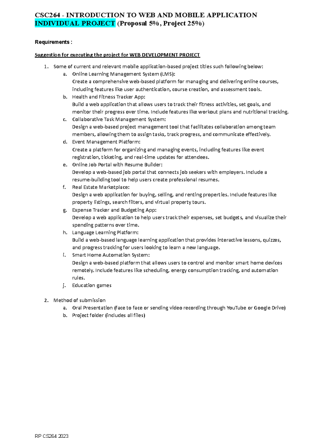 CSC264 Individual Project Proposal: Web & Mobile App Development ...