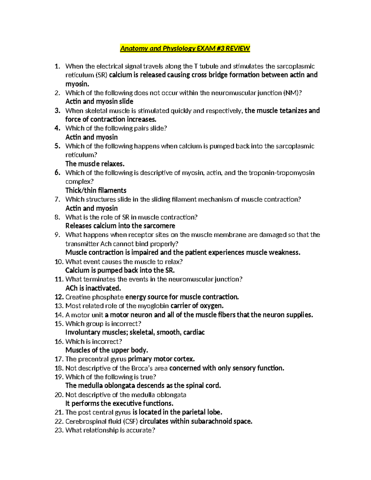 Anatomy and Physiology EXAM #3 Comprehensive Review Notes - Studocu