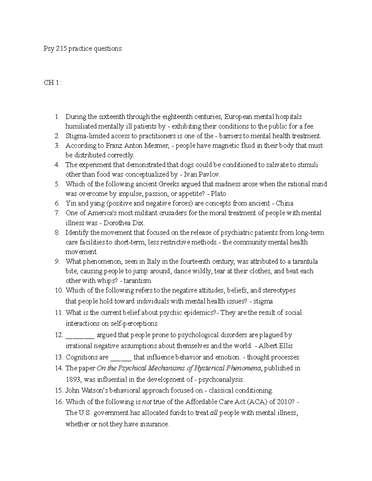 Psy 215 Exam 1 Practice Quiz: Key Concepts from Chapters 1-3 - Studocu