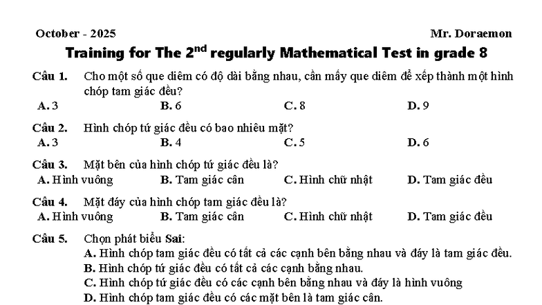 2nd Math Test: Triangle & Quadrilateral Pyramid Concepts - Studocu