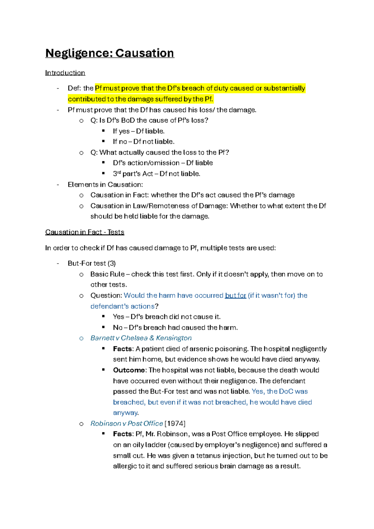 Causation in Negligence: Key Concepts and Case Analysis (LAW 101) - Studocu