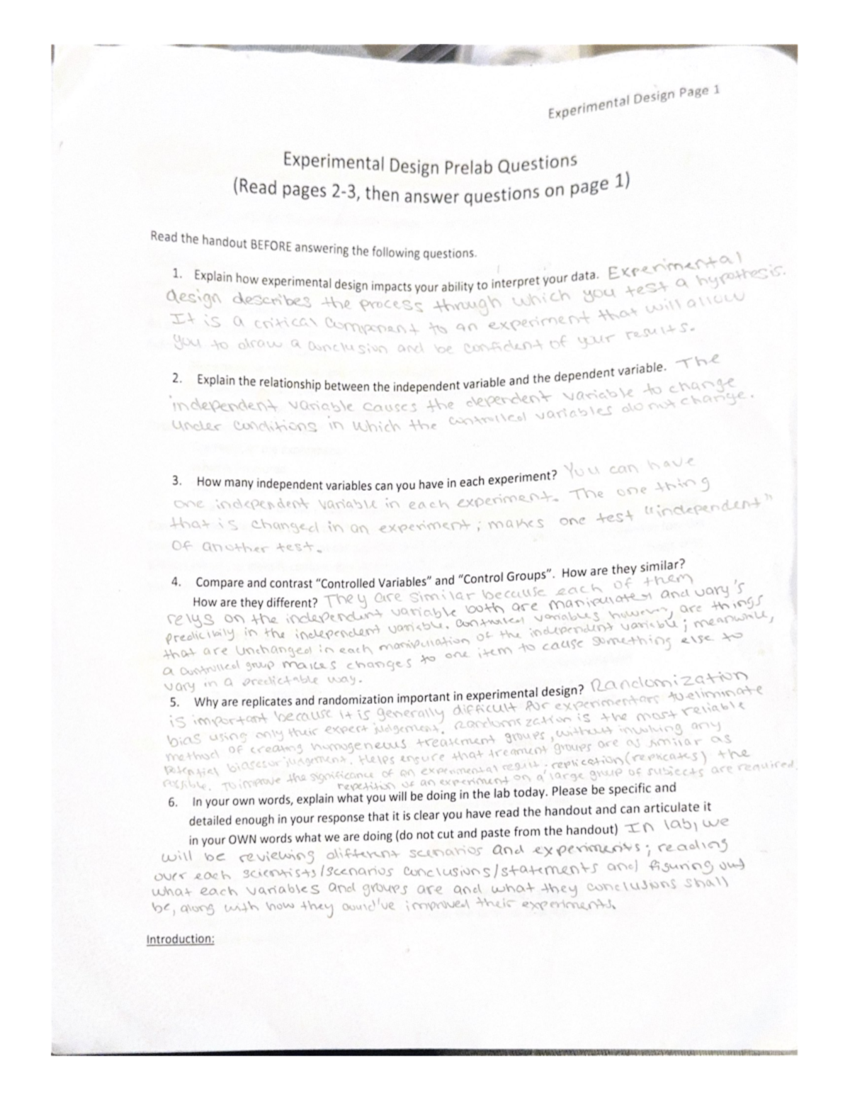 BIOL101 Experimental Design Prelab Questions and Problem Set - Studocu, image size:1200x1553