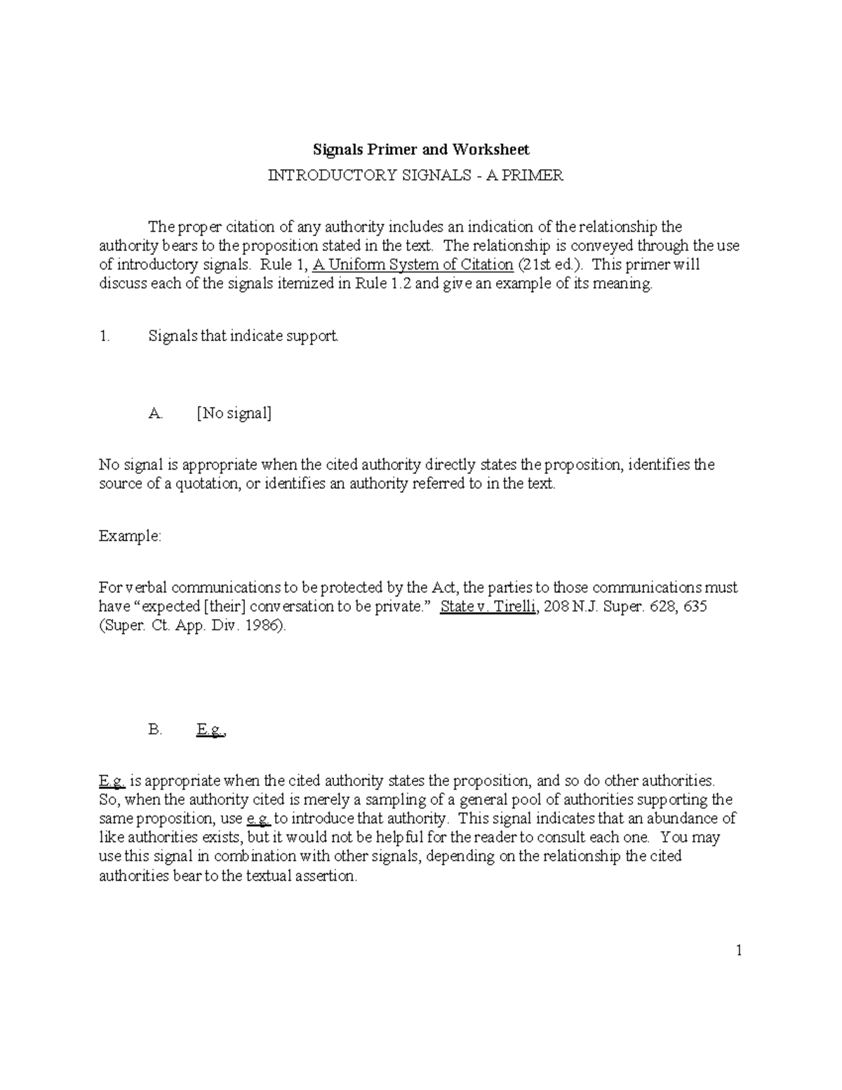 42 Signals Primer and Worksheet: Understanding Introductory Signals ...