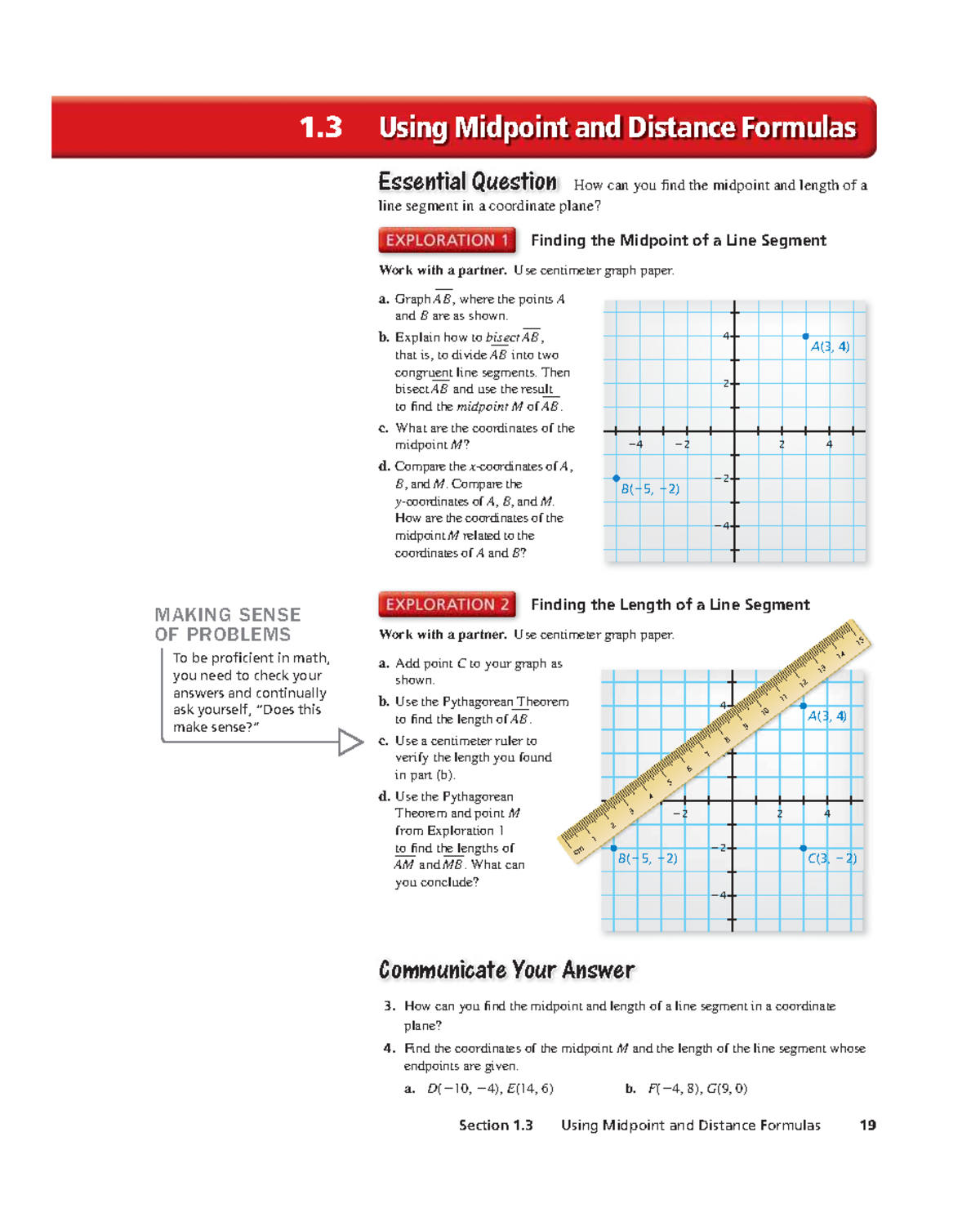 1.3 Using Midpoint and Distance Formulas: Finding Lengths and Midpoints ...