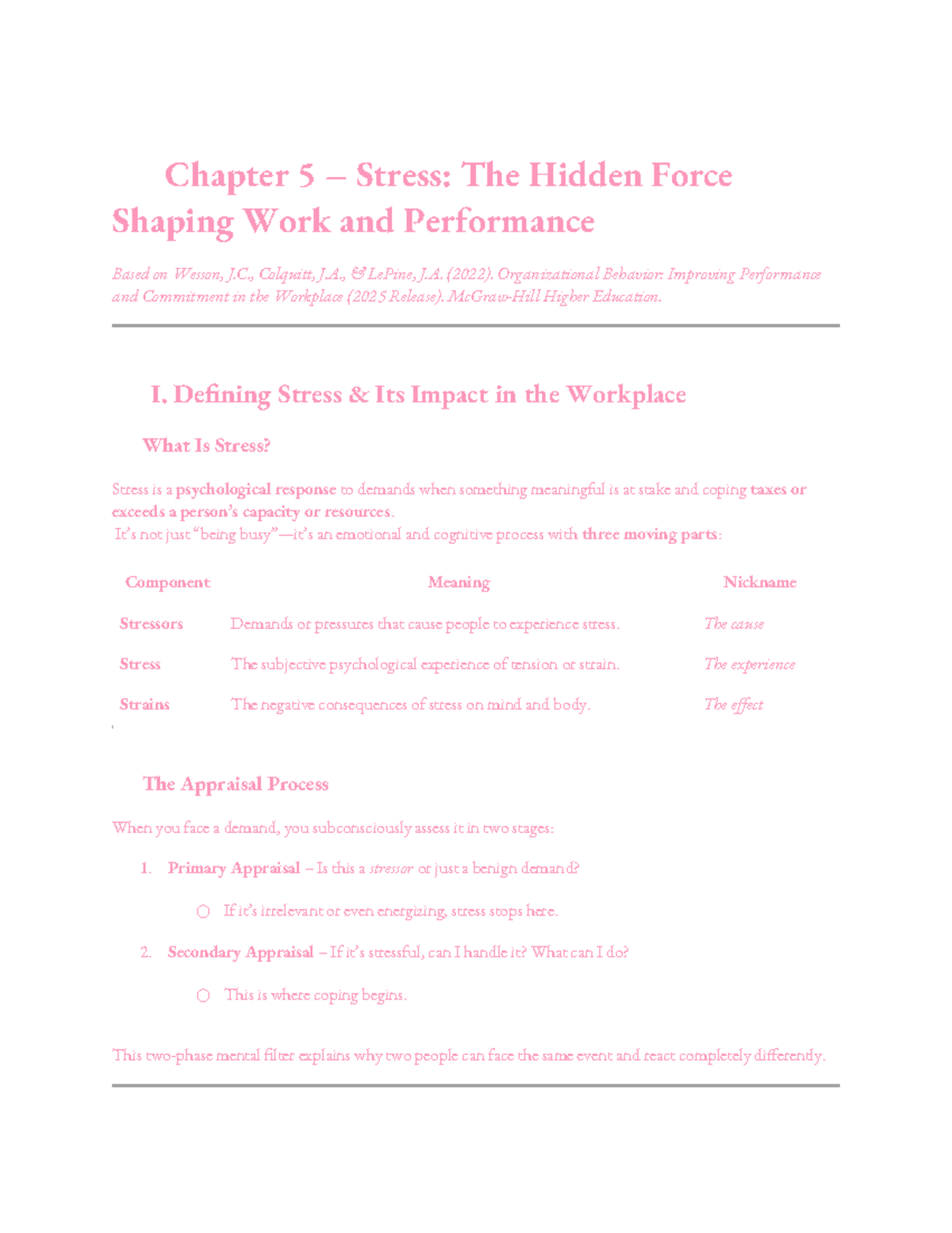 Chapter 5: Stress and Its Impact on Work Performance (OB 2025) - Studocu