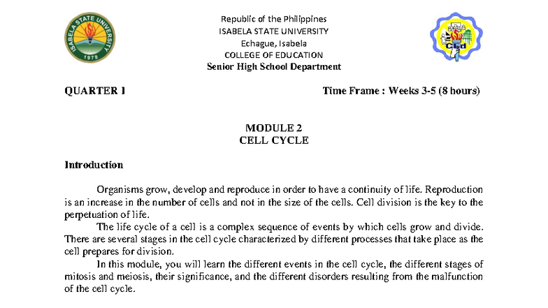 Gen - General Biology: Cell Cycle, Mitosis & Meiosis Overview - Studocu
