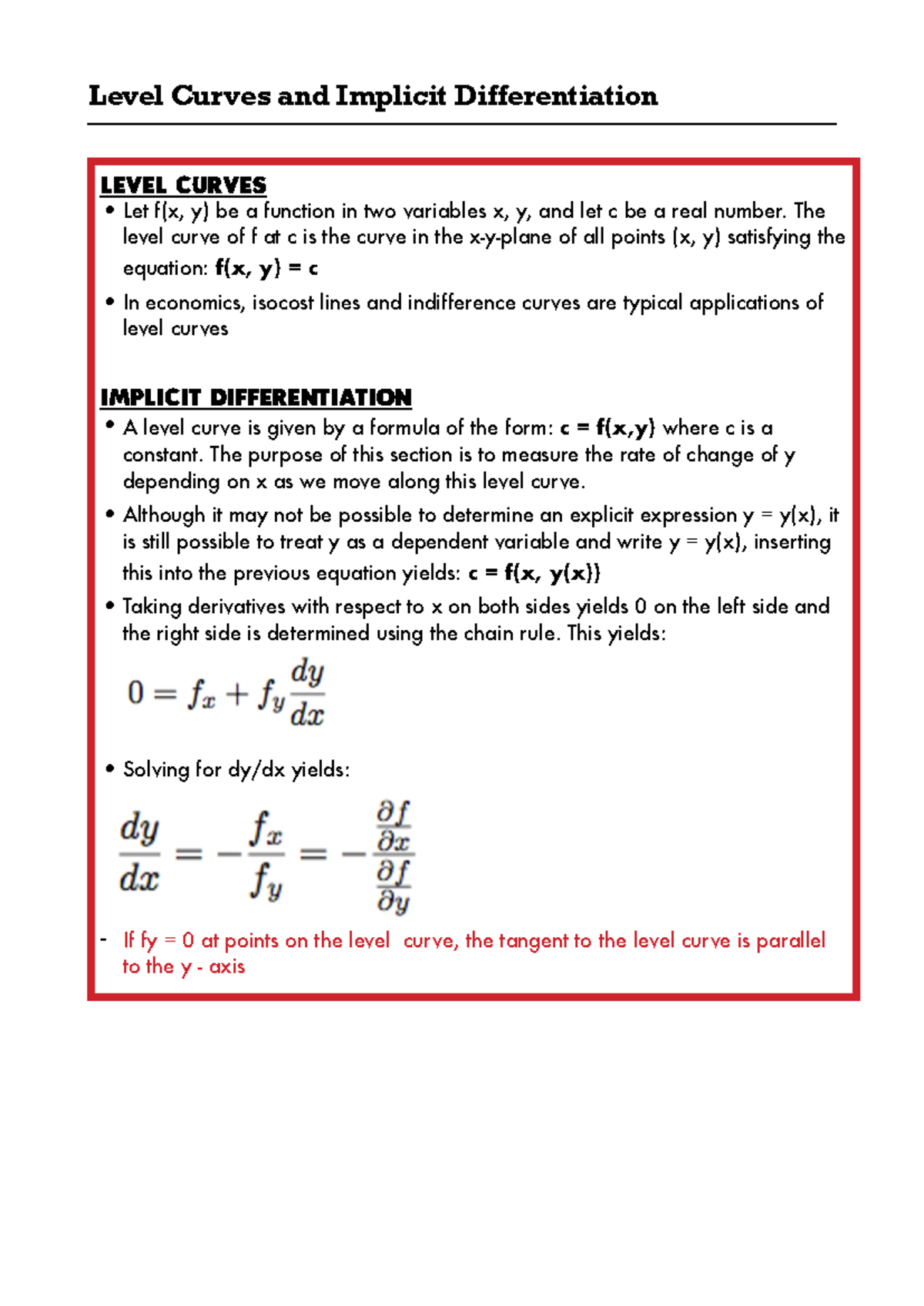 Level Curves and Implicit Differentiation - The level curve of f at c ...