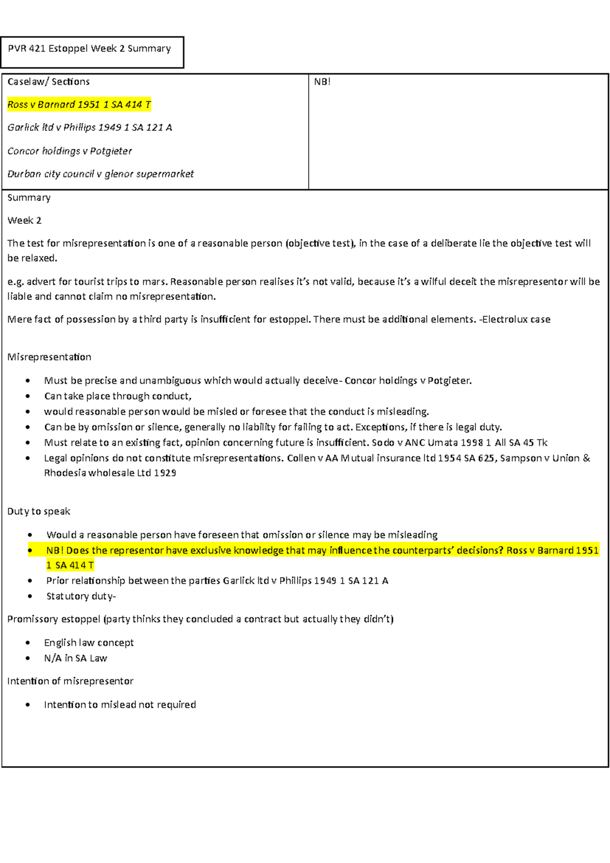 PVR 421 Estoppel Week 2 Summary: Key Cases & Concepts - Studocu