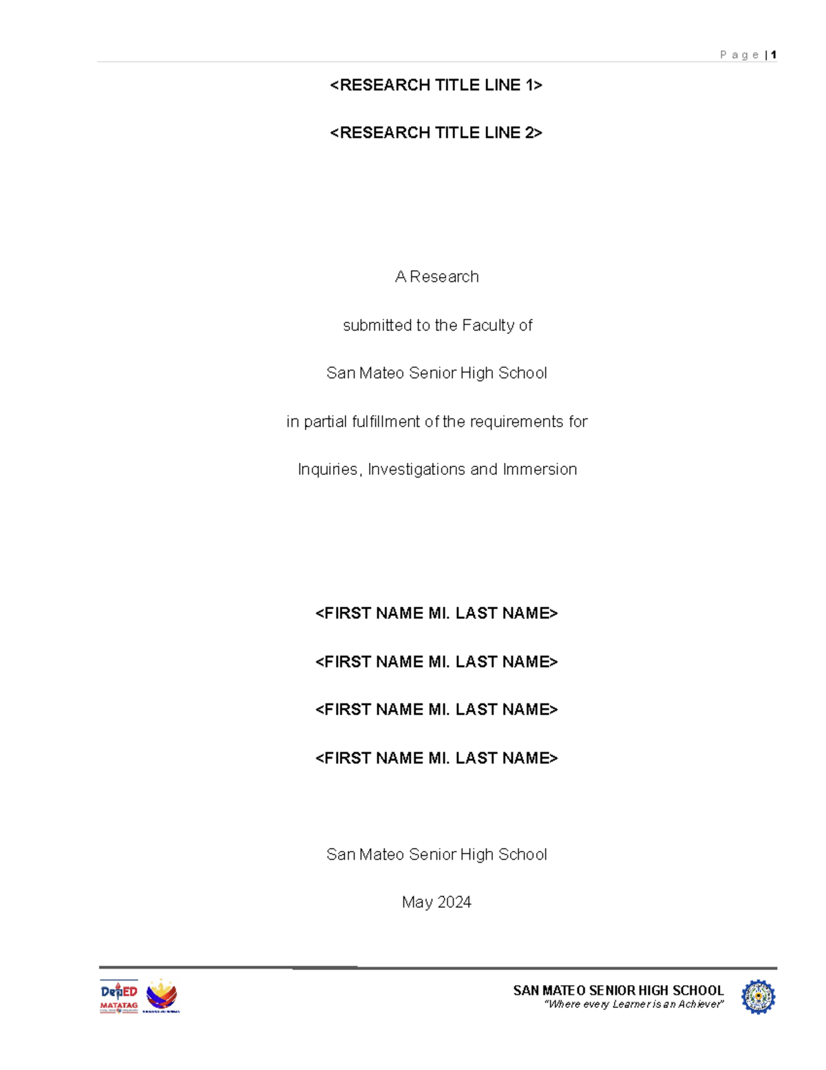 Research Paper Template for Inquiries, Investigations, and Immersion ...