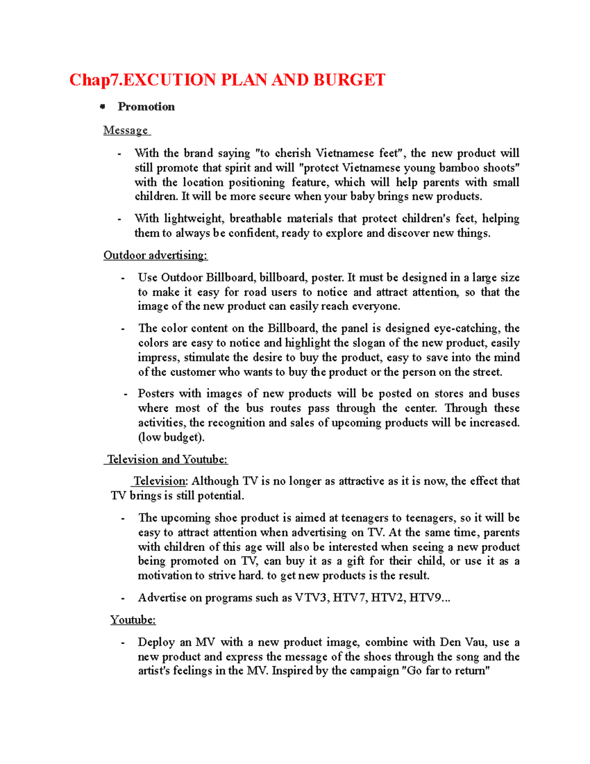 Chap 7 & 8 - Execution Plan and Budget for Promotion Strategy - Studocu