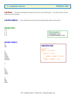 AP CSA code highschool - Lab Goal : This lab was designed to teach you ...