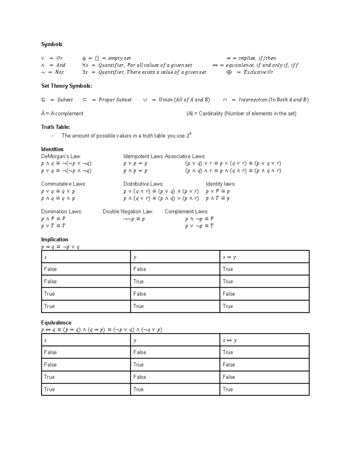 CS1020 - Test 1 Cheat Sheet on ϕ Theory and Cardinality - Studocu