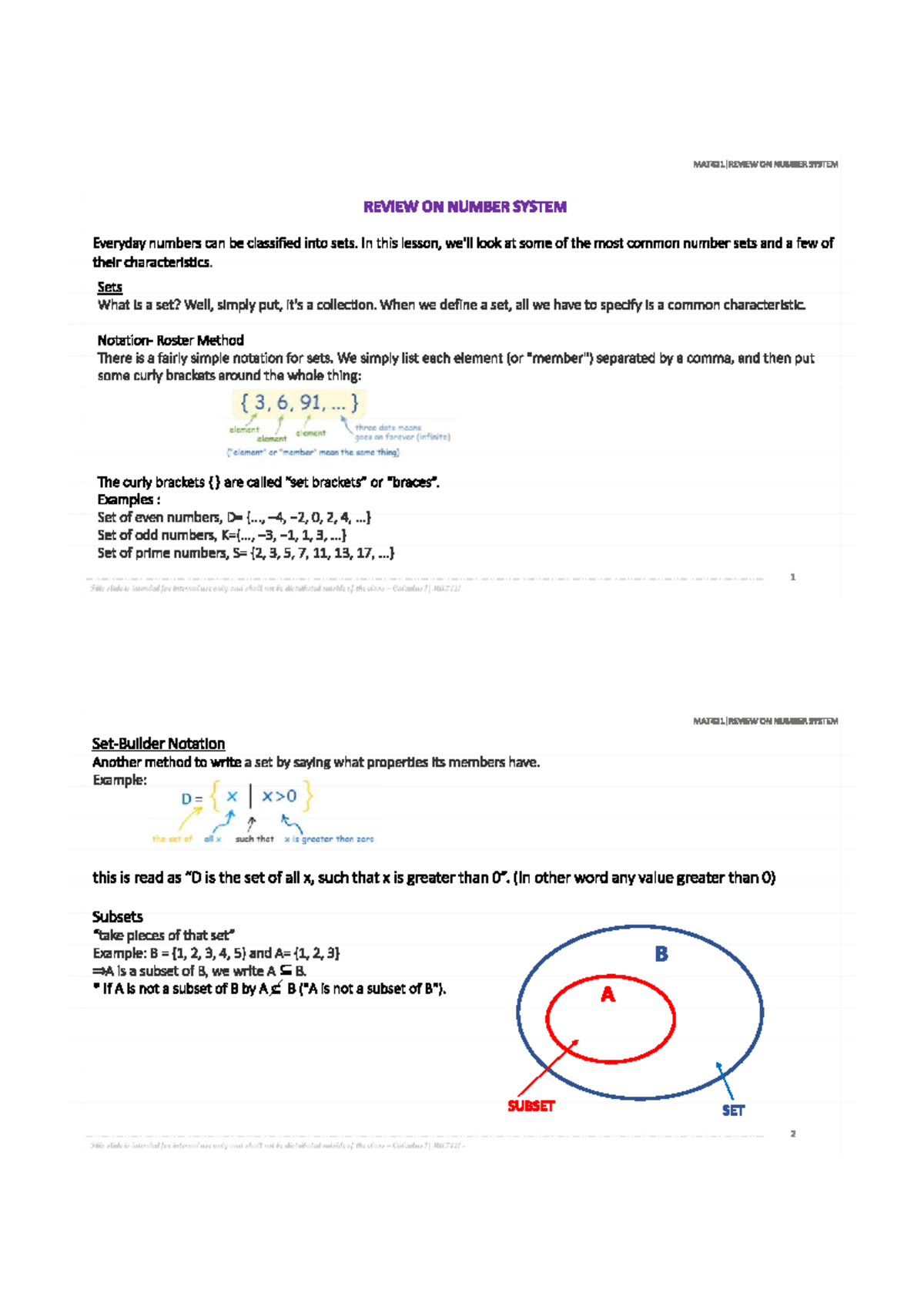 MAT421 REVIEW ON NUMBER SYSTEM: Key Concepts and Classifications - Studocu