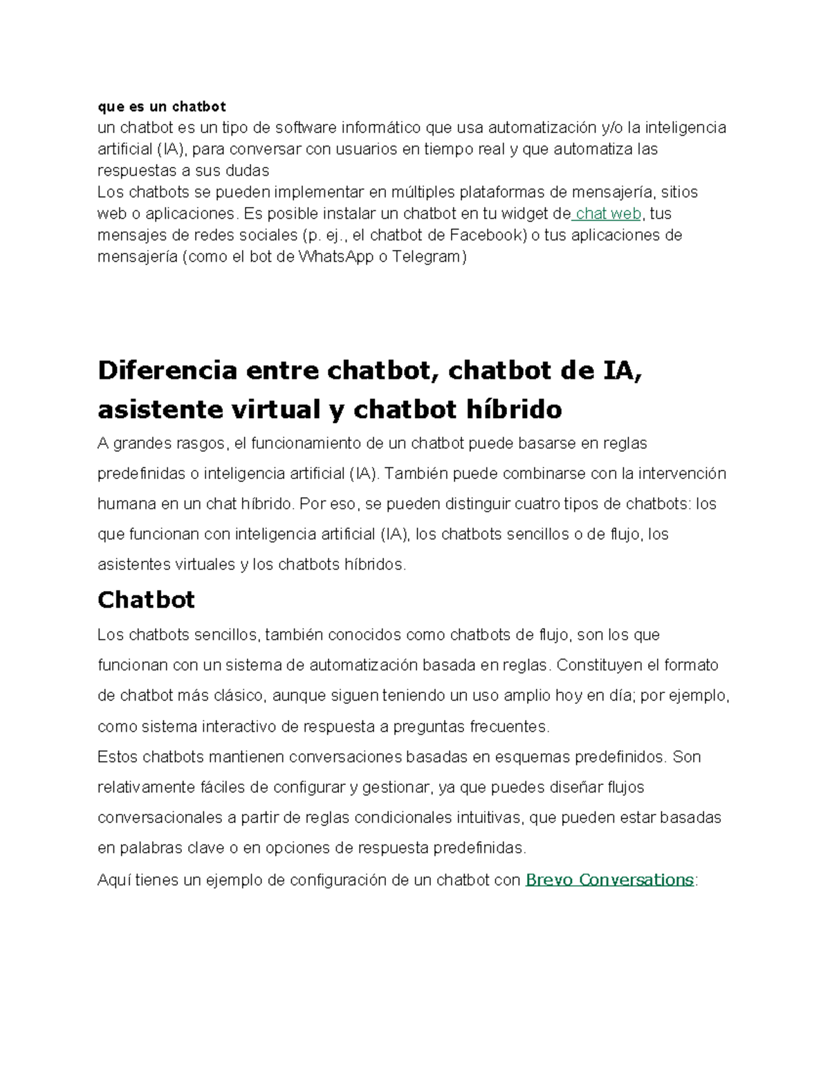Chatbots - Definición y Tipos de Chatbots en IA - Studocu
