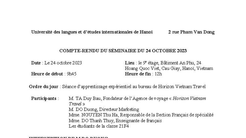 Compte-rendu du Séminaire de Tourisme - Introduction au Tourisme 21F4 ...