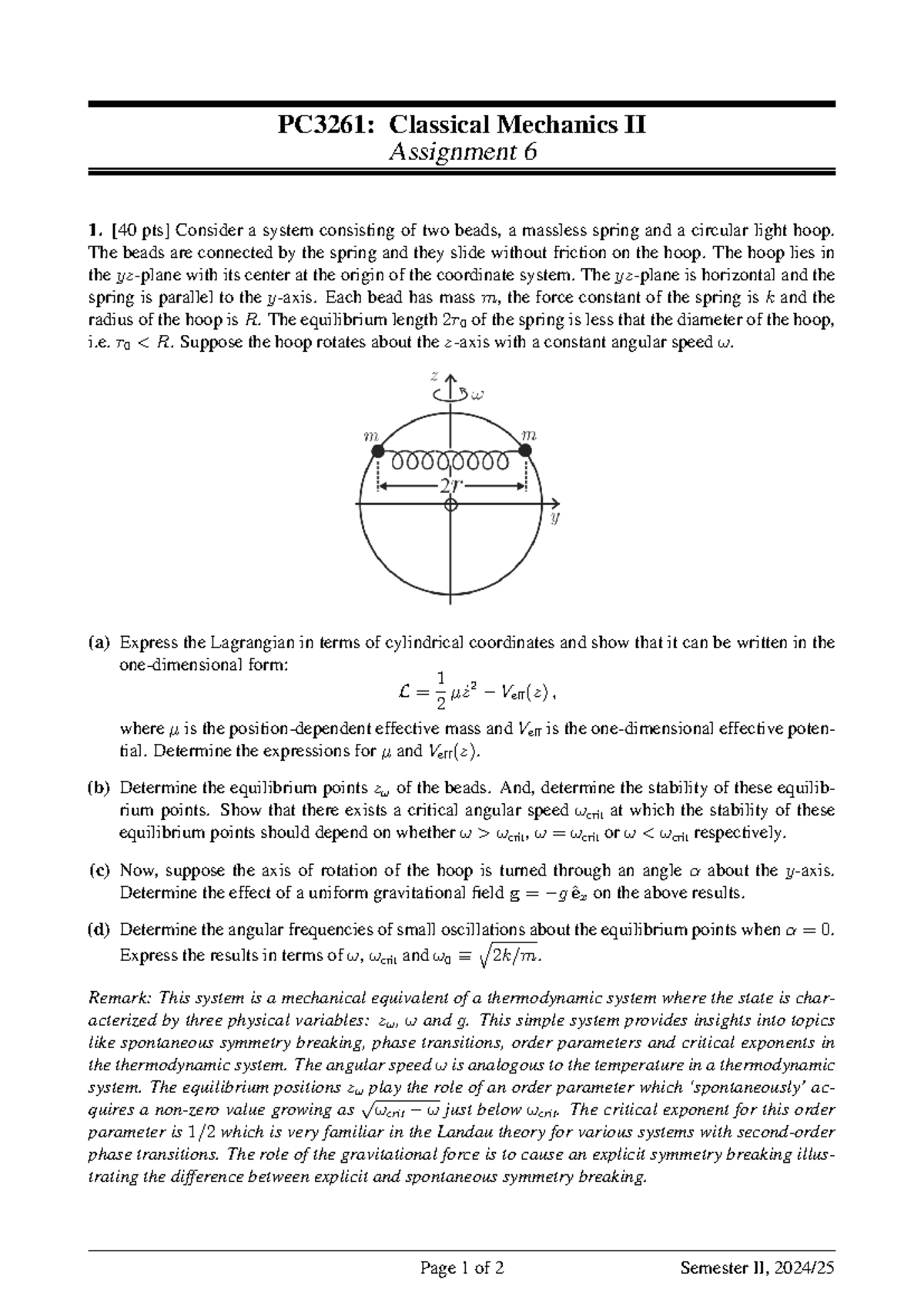 PC3261: Classical mechanics II assignment 6 on beads and springs - Studocu