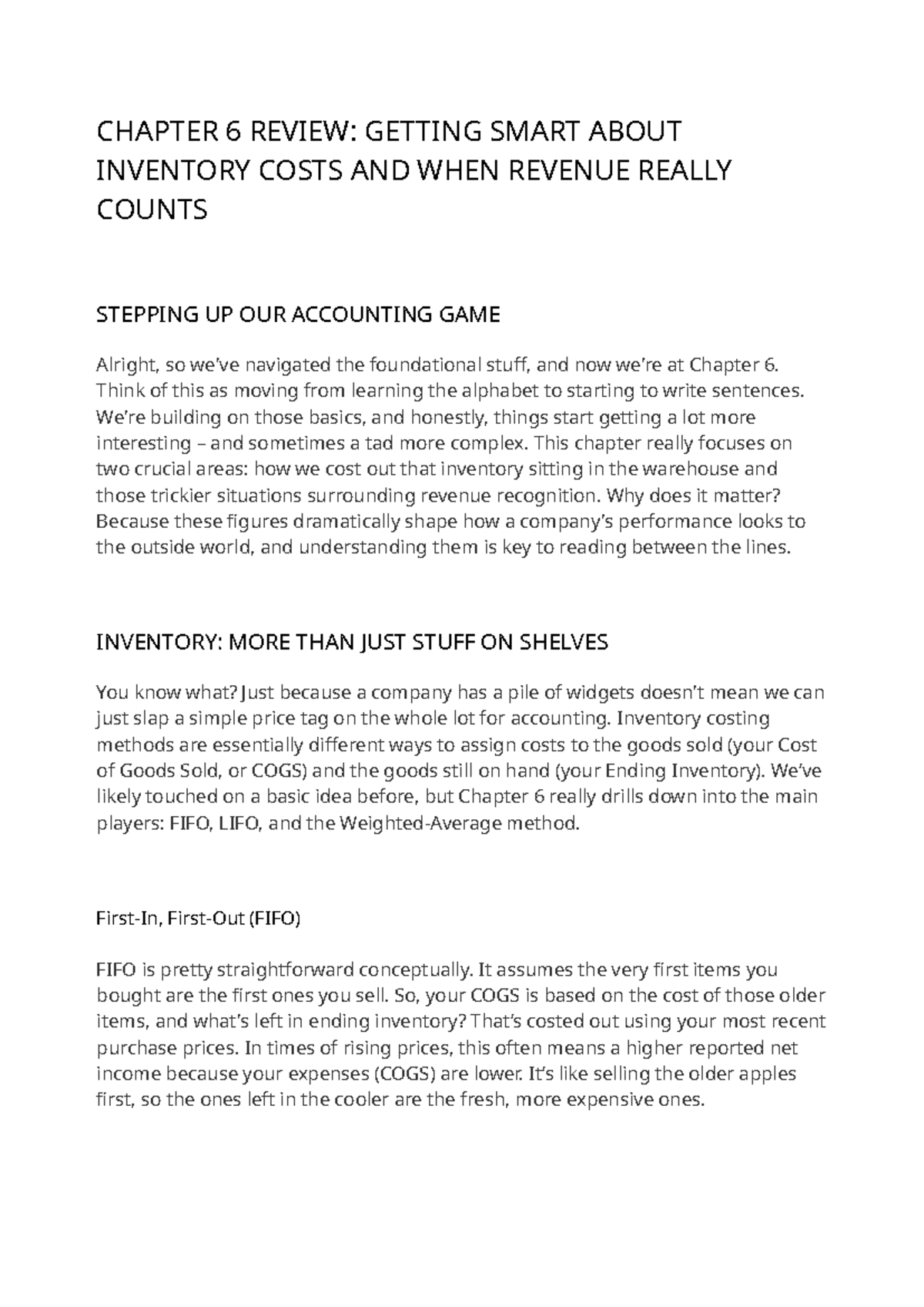 CHAPTER 6 REVIEW: INVENTORY COSTING & REVENUE RECOGNITION - Studocu