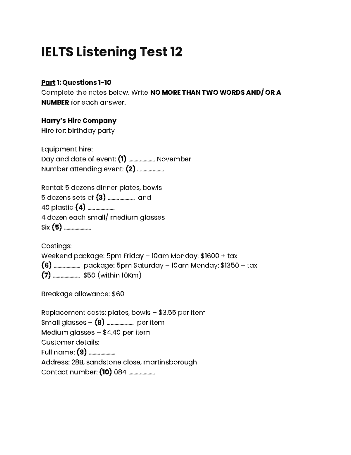 IELTS Listening Test 12: Complete Notes and Questions Guide - Studocu