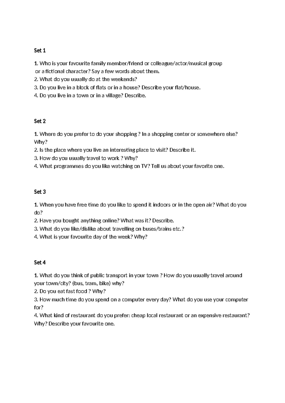 English Speaking Practice Sets: Questions & Topics for Discussion - Studocu
