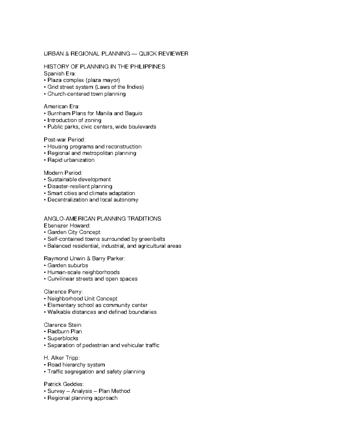 URBAN REGIONAL PLANNING REVIEWER: HISTORY & THEORIES - Studocu