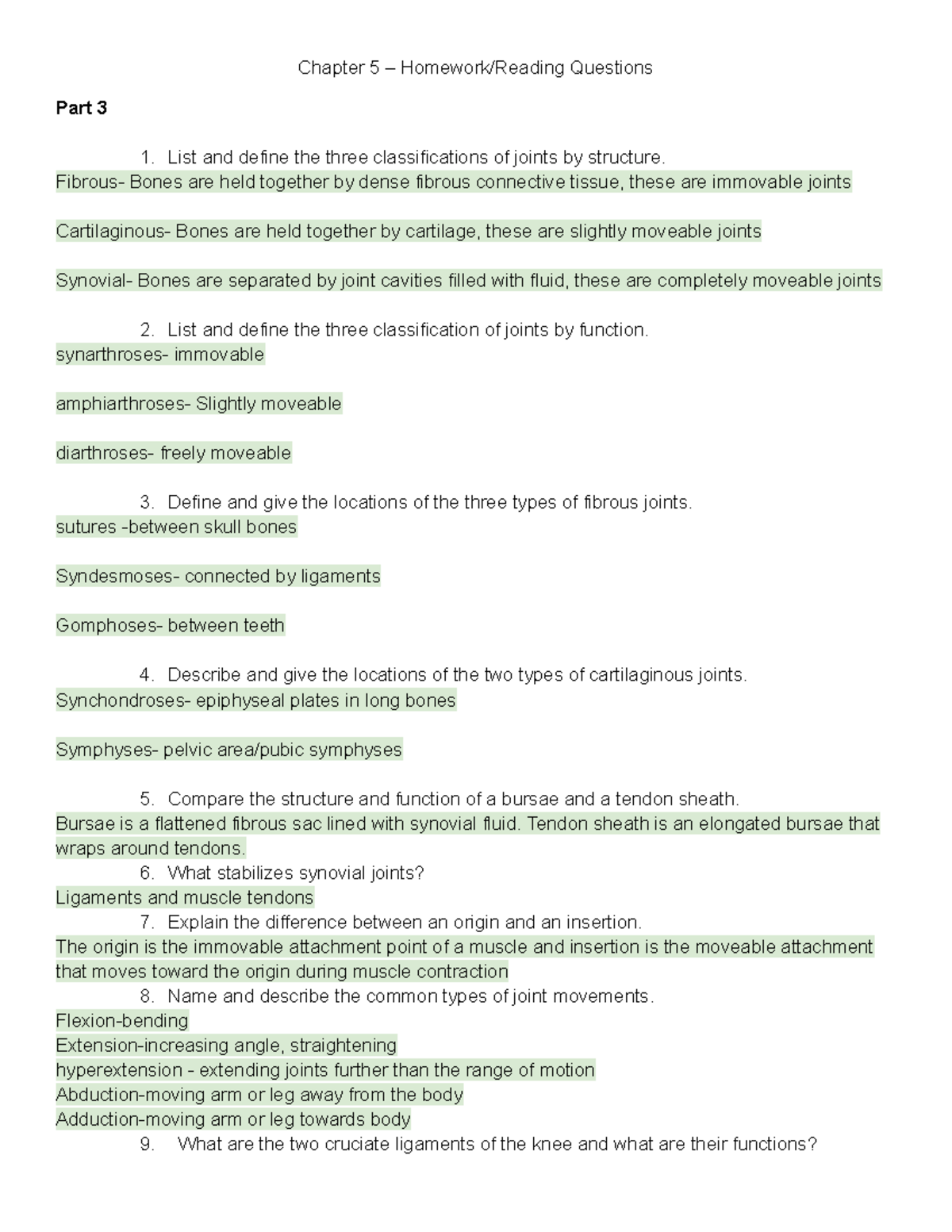 Skeletal System HW Questions Pt 3: Joint Classifications & Movements ...