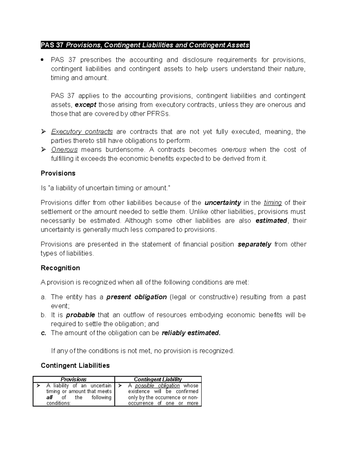 PAS 37 - Provisions & Contingent Liabilities Study Notes - Studocu