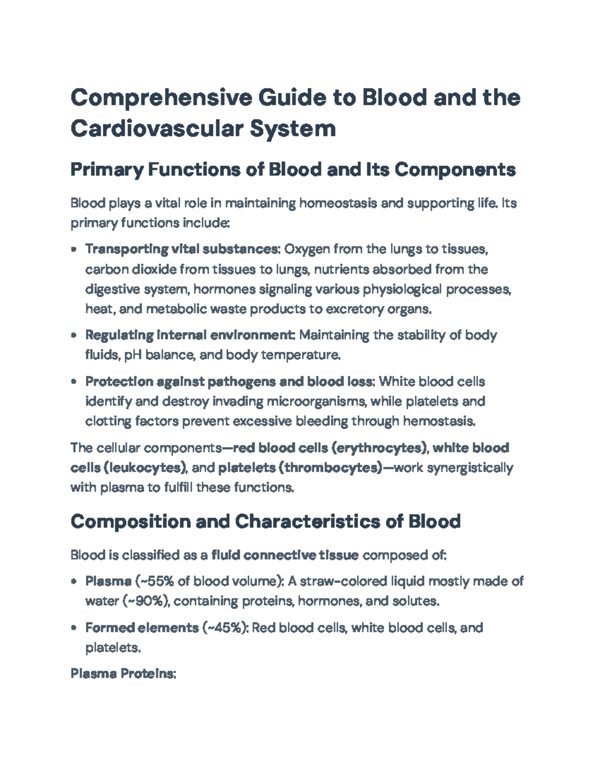 Comprehensive Overview of Blood and Cardiovascular System Functions ...